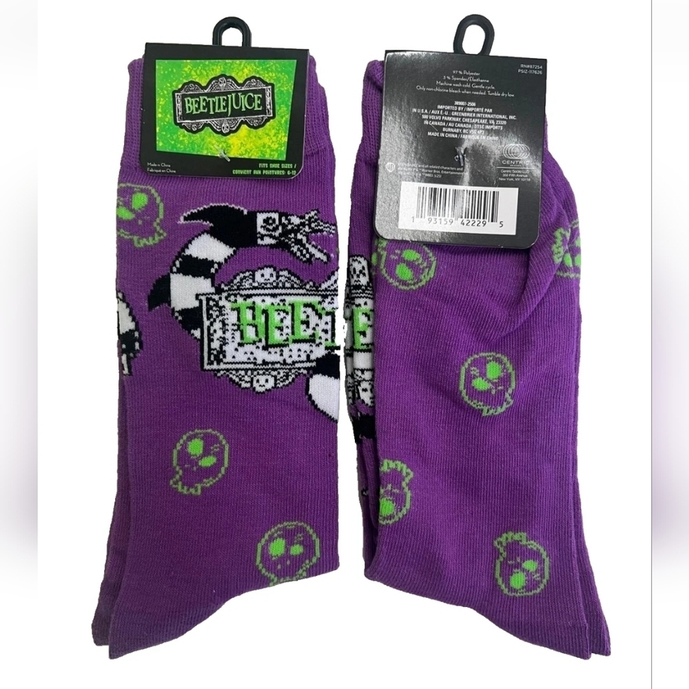 4/$25 Beetlejuice Novelty Crew Socks Halloween Socks New